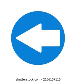 Left direction blue arrow in round industrial sign, navigation label vector