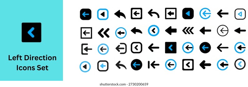 Left direction icon set silhouette vector. 