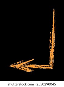 Flecha izquierda abajo con color de ángulo. Tiza dibujado a mano flecha.