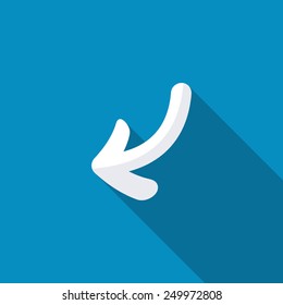 Left down arrow curve icon. Modern design flat style icon with long shadow effect