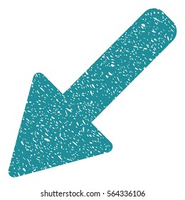Left Down Arrow grainy textured icon for overlay watermark stamps. Flat symbol with dust texture. Dotted vector soft blue ink rubber seal stamp with grunge design on a white background.