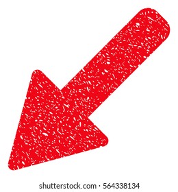 Left Down Arrow grainy textured icon for overlay watermark stamps. Flat symbol with dust texture. Dotted vector red ink rubber seal stamp with grunge design on a white background.