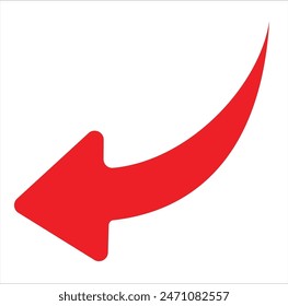 Left down turning directional red arrow. Turn arrow icon vector in trendy flat style. Arrow icon illustration isolated on white background. Vector Illustration