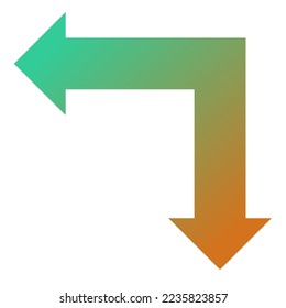 Left and Down Way Arrow Icon Gradient
