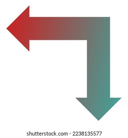 Left and Down Way Arrow Icon Gradient