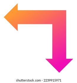 Left and Down Way Arrow Icon Gradient