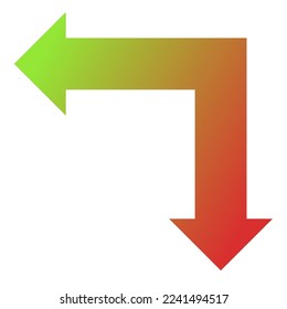 Left and Down Way Arrow Icon Gradient