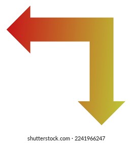Left and Down Way Arrow Icon Gradient