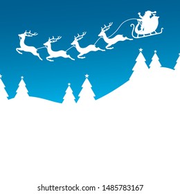 To The Left Flying Christmas Sleigh Forest Blue Background