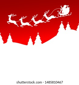 To The Left Flying Christmas Sleigh Forest Red Background