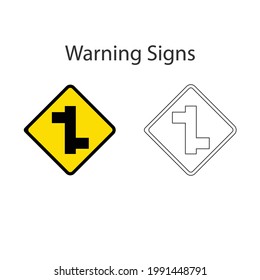 Left Fork, Staggered Junction 2 style, Yellow vector illustration and hand drawing on white background.
