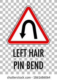 Left hair pin bend sign isolated on transparent background illustration