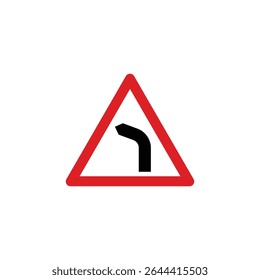 Left hand bend triangle road sign isolated on white background. Reflective traffic sign symbol modern, simple, vector, icon for website design, mobile app, ui. Vector Illustration