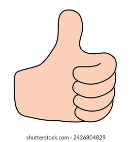 Left hand gesture meaning thumbs up: yes, ok, good, good, approve, cool, agree. Body language vector illustration.