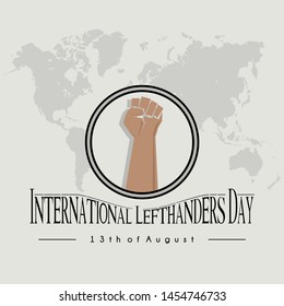 
left hand grip icon in the form of a cartoon in the international lefthanders day framework with a background world map