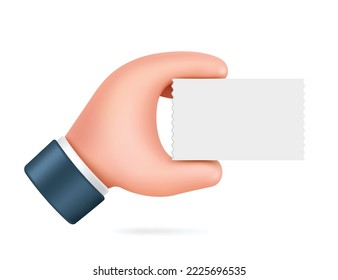 left hand is handing you a paper receipt or tax invoice,vector 3d isolated on white background with minimalist style cute cartoon style for business and online shopping advertising design