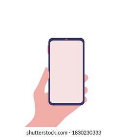 Left hand hold mobile phone. Vector illustration.