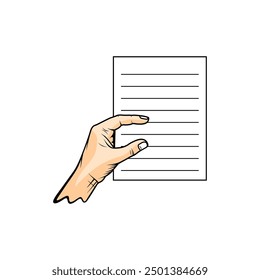left hand holding note paper vector illustration 
