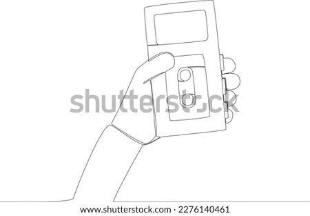 A left hand holding a tape recorder. World press day one line drawing
