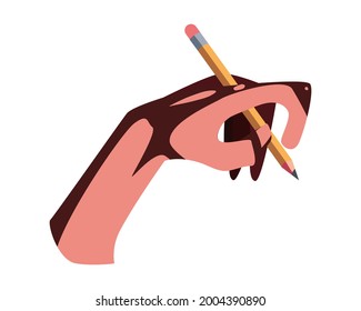 left hand with pencil writing isolated