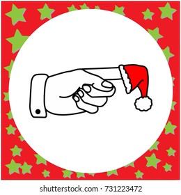 left hand pointing with Santa Claus red hat vector illustration isolated on white background 