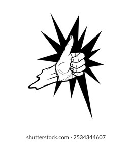 La mano izquierda muestra los pulgares hacia arriba como símbolo de gusto en blanco y negro Vector arte de línea