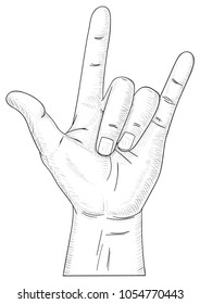 Left Hand Sign Rock N Roll Crosshatched Drawing