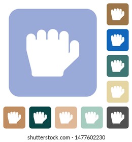Left handed grab gesture white flat icons on color rounded square backgrounds