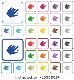Left handed move down gesture color flat icons in rounded square frames. Thin and thick versions included.