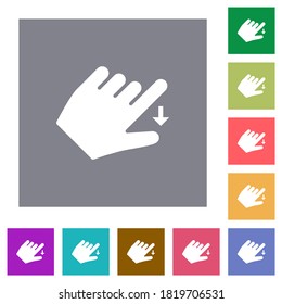 Left handed move down gesture flat icons on simple color square backgrounds