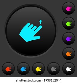Left handed move up gesture dark push buttons with vivid color icons on dark grey background