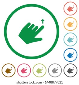 Left handed move up gesture flat color icons in round outlines on white background