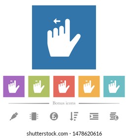 Left handed move left gesture flat white icons in square backgrounds. 6 bonus icons included.