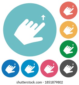 Left handed move up gesture flat white icons on round color backgrounds