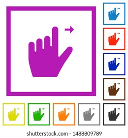 Left handed move right gesture flat color icons in square frames on white background