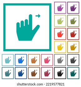 Left handed move right gesture flat color icons with quadrant frames on white background