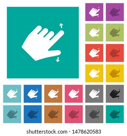 Left handed pinch open gesture multi colored flat icons on plain square backgrounds. Included white and darker icon variations for hover or active effects.