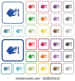 Left handed scroll down gesture color flat icons in rounded square frames. Thin and thick versions included.