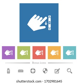 Left handed scroll down gesture flat white icons in square backgrounds. 6 bonus icons included.
