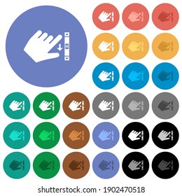 Desplazamiento hacia abajo con las manos a la izquierda gesto con iconos planos de varios colores en fondos redondos. Se incluyeron variaciones de iconos blancos, claros y oscuros para efectos de estado activo y de movimiento, y tonos extra.