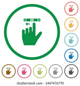 Left handed scroll left gesture flat color icons in round outlines on white background