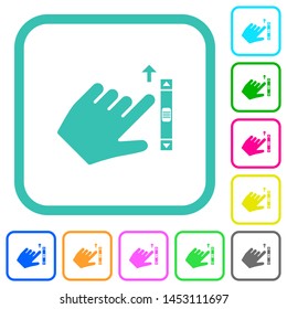 Left handed scroll up gesture vivid colored flat icons in curved borders on white background