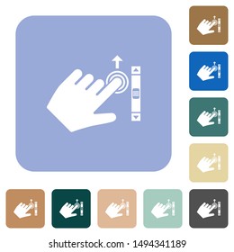 Left handed scroll up gesture white flat icons on color rounded square backgrounds