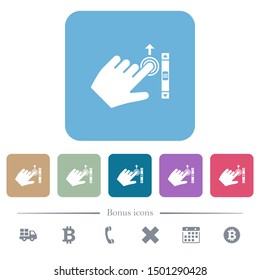Left handed scroll up gesture white flat icons on color rounded square backgrounds. 6 bonus icons included
