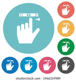 left handed scroll right gesture flat white icons on round color backgrounds