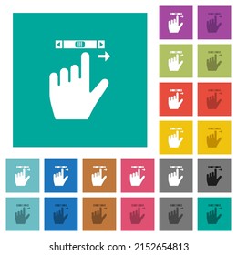 left handed scroll right gesture multi colored flat icons on plain square backgrounds. Included white and darker icon variations for hover or active effects.