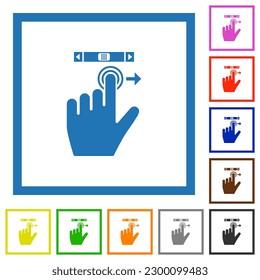 left handed scroll right gesture flat color icons in square frames on white background