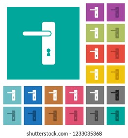 Left handed simple door handle multi colored flat icons on plain square backgrounds. Included white and darker icon variations for hover or active effects.