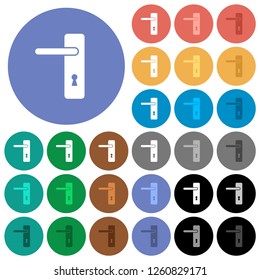 Left handed simple door handle multi colored flat icons on round backgrounds. Included white, light and dark icon variations for hover and active status effects, and bonus shades.