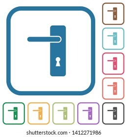 Left handed simple door handle simple icons in color rounded square frames on white background
